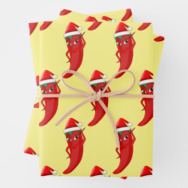 Red Hot Pepper Diva With Santas Hat Wrapping Paper Sheet (In situ)
