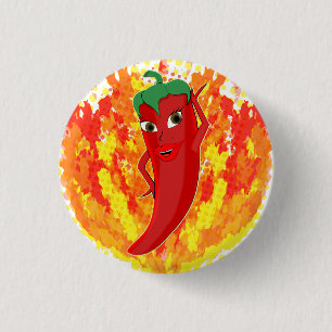 Red Hot Pepper Fire Flames  1 Inch Round Button