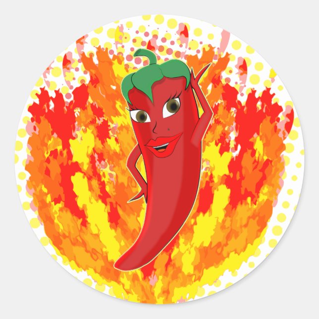 Red Hot Pepper Fire Flames  Classic Round Sticker (Front)