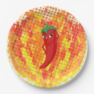 Red Hot Pepper Fire Flames  Paper Plate