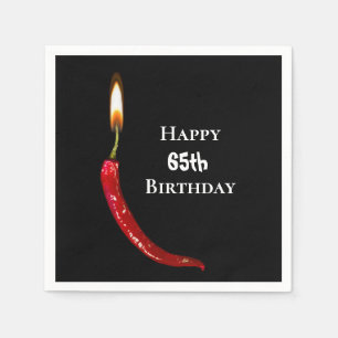 Red hot pepper on black 65th birthday napkin