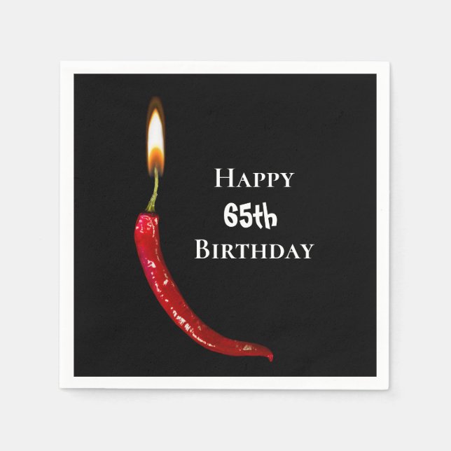 Red hot pepper on black 65th birthday napkin (Front)
