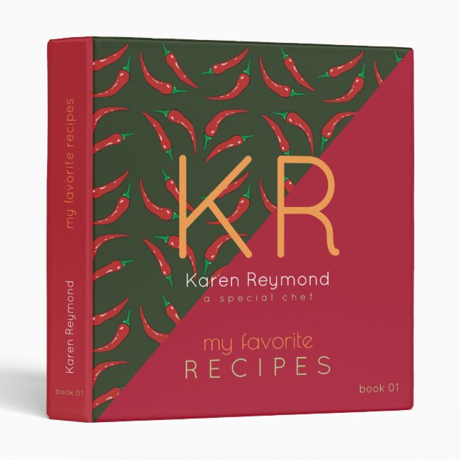 red hot pepper pattern recipe book . chef binder (Front/Spine)