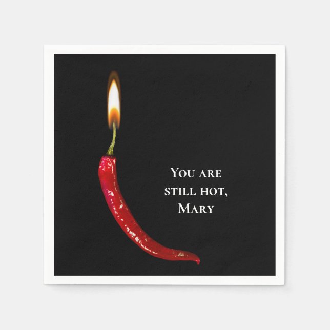 red hot pepper with candle flame birthday napkin (Front)