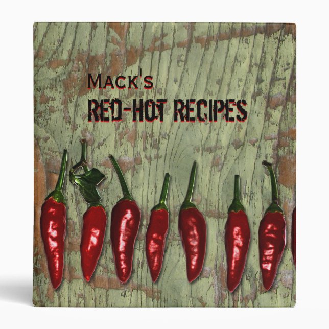 Red Hot Peppers Vintage Wood Personalized Recipes Binder (Front)