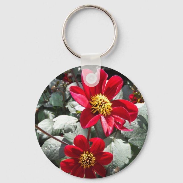 red hot pink daisy / daisies flowers keychain (Front)