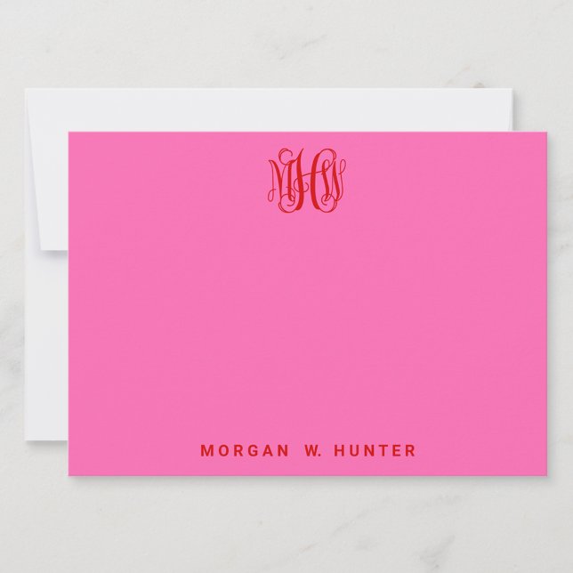 Red Hot Pink Vine Script Monogram DIY BG Thank You Card (Creator Uploaded)