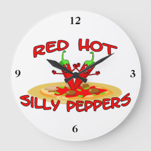 Red Hot Silly Peppers Large Clock