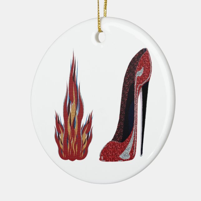 Red Hot Stiletto Shoe Art Ceramic Ornament (Left)