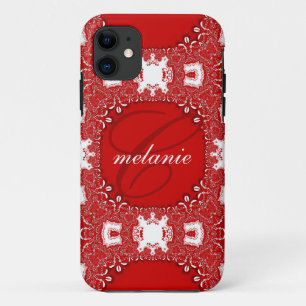 Red Hot & White Lace Monogram Custom iPhone 5 Case