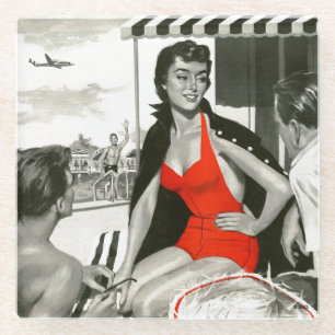 Red Hot Woman Glass Coaster