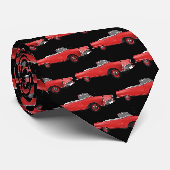 Red Hotrod 1950s Car Pattern Tie (Rolled)