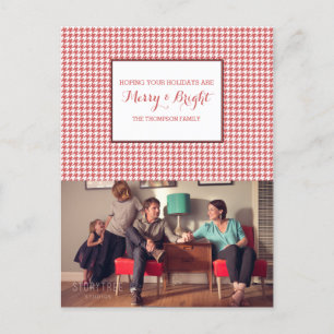 Red Houndstooth Holiday Photo Postcard