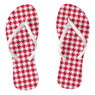 Red Houndstooth Repeating Pattern Flip Flops