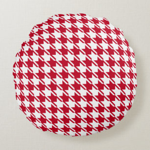 Red Houndstooth Repeating Pattern Round Pillow