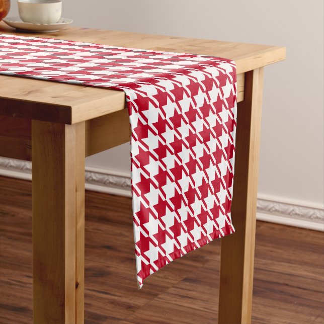 Red Houndstooth Repeating Pattern Short Table Runner (In Situ)