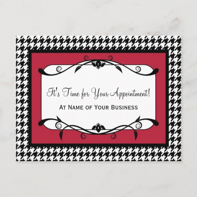 Red Houndstooth Salon Reminder Postcard (Front)