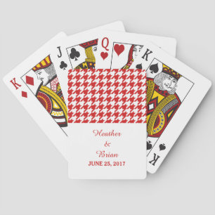 Red Houndstooth Wedding Playing Cards