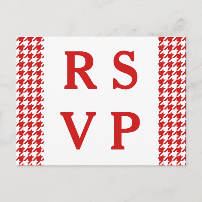 Red Houndstooth Wedding RSVP Postcard (Front)