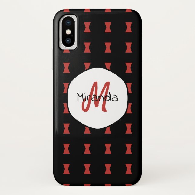 Red Hourglass Black Widow Pattern Monogrammed Name Case-Mate iPhone Case (Back)