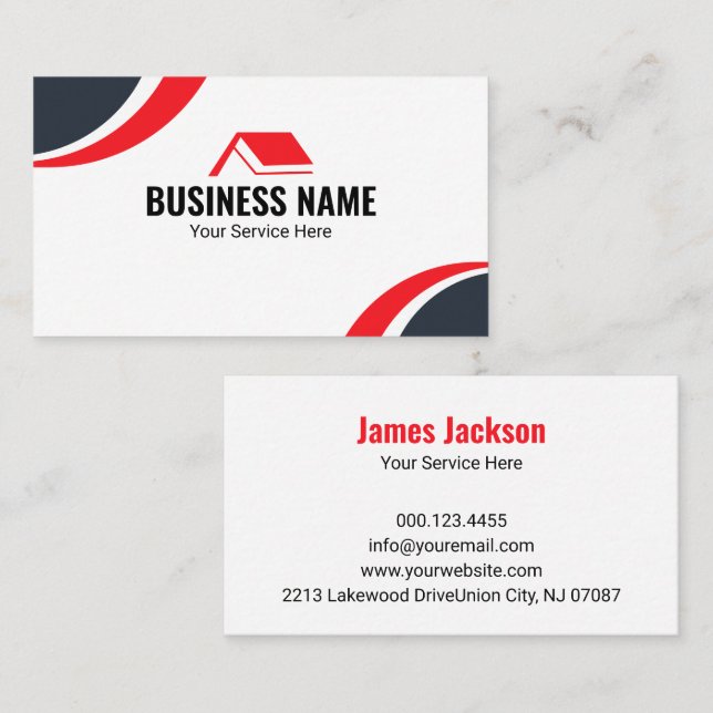 Red House Roof Modern Real Estate Agent Business Card (Front/Back)