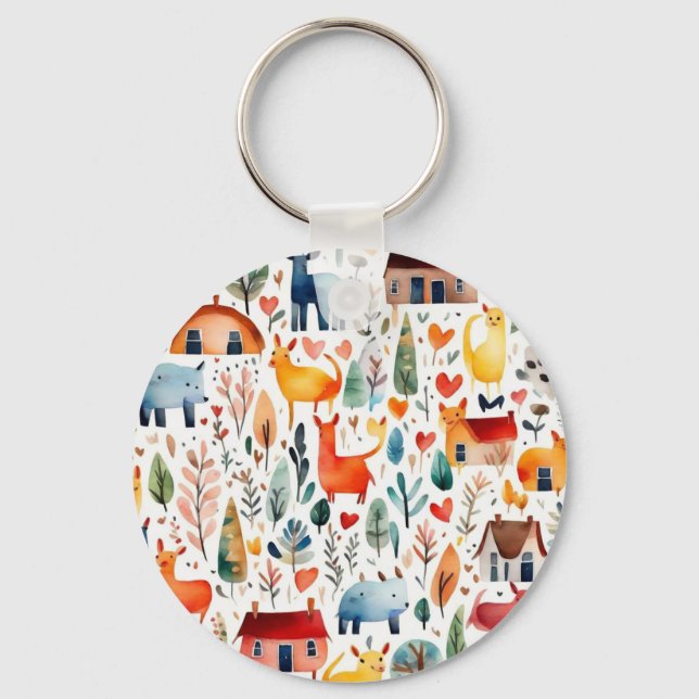 Red houses and houses cute Paper Sheet Keychain (Front)
