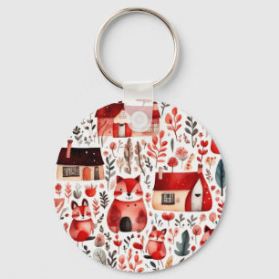 Red houses and houses cute Paper Sheet Keychain