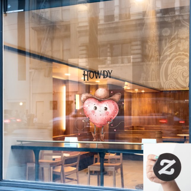 Red Howdy Cowgirl Heart  Window Cling (Cafe Window)