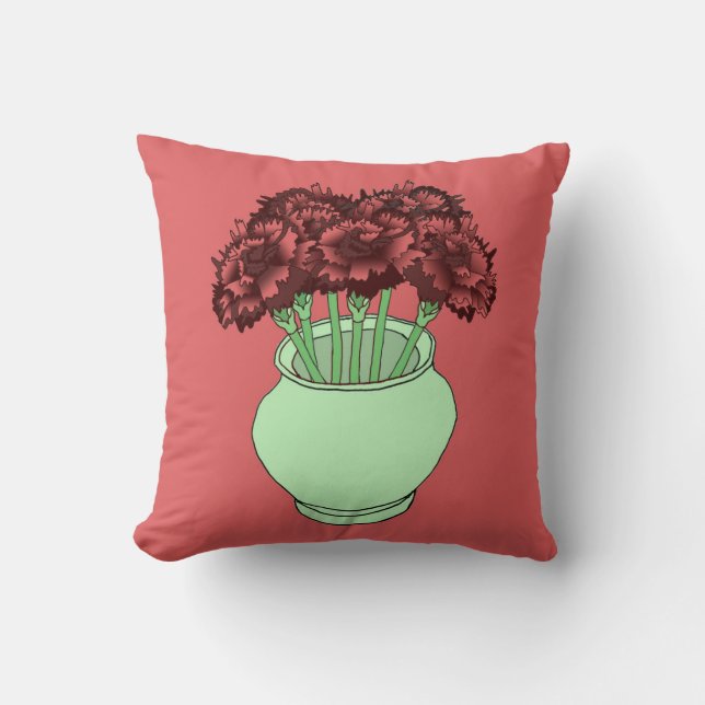 Red-Hued Carnations Throw Pillow (Front)