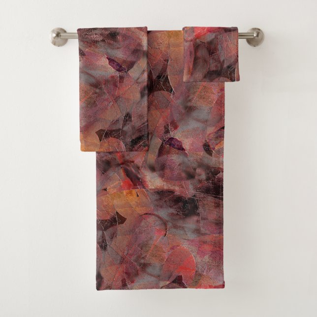 Red-hued patches on grainy black grey background t bath towel set (Insitu)