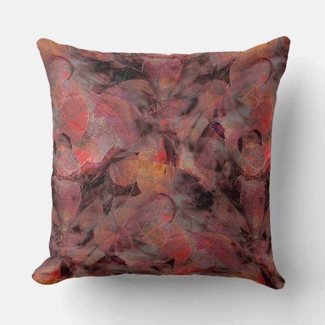 Red-hued patches on grainy black grey background throw pillow (Front)