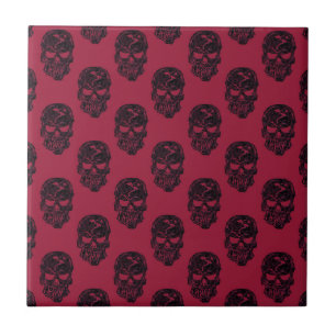 Red Human Skulls Pattern Tile
