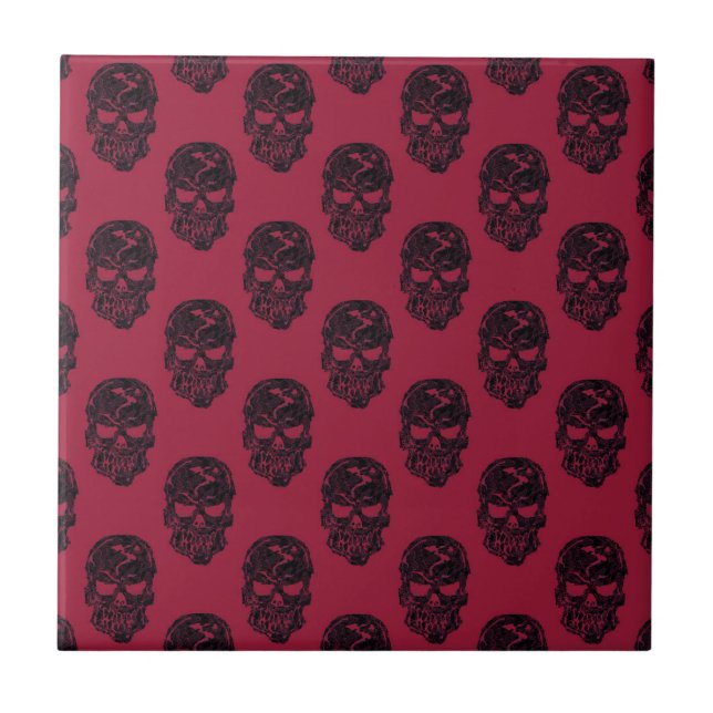 Red Human Skulls Pattern Tile (Front)