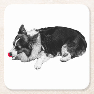 red hush tone, corgi calm square paper coaster