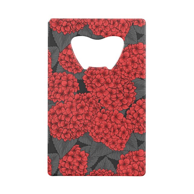 Red hydrangea credit card bottle opener (Front)