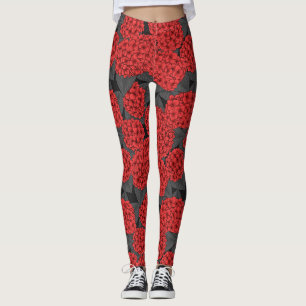 Red hydrangea leggings