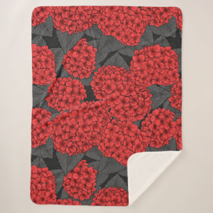 Red hydrangea sherpa blanket