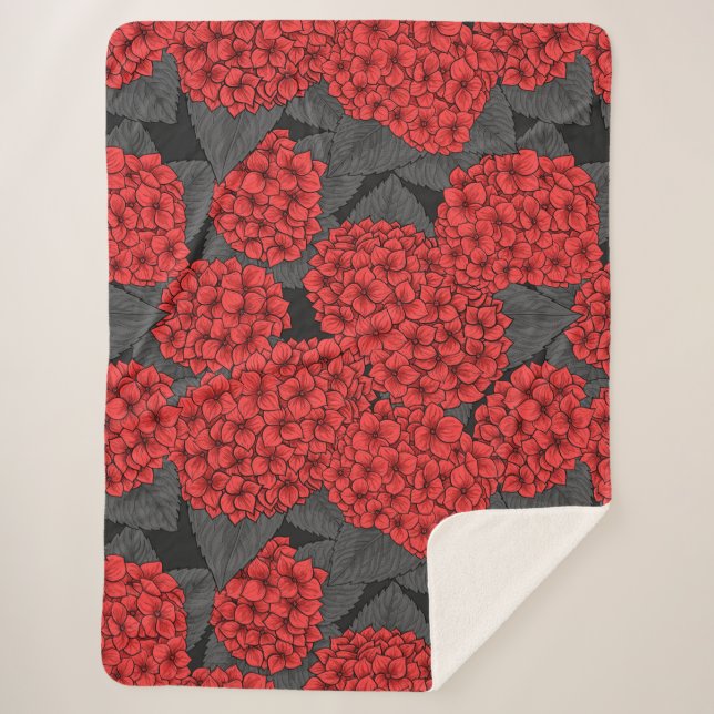 Red hydrangea sherpa blanket (Front)
