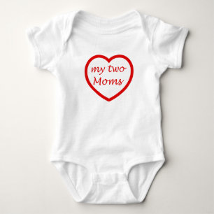Red I Heart My Two Moms Baby Bodysuit