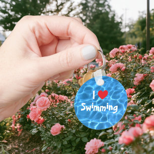 Red I Love Swimming Blue Swimming Pool Keychain