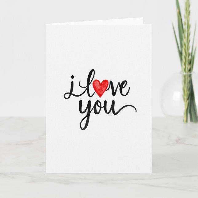 Red I Love You Heart Script Card (Front)