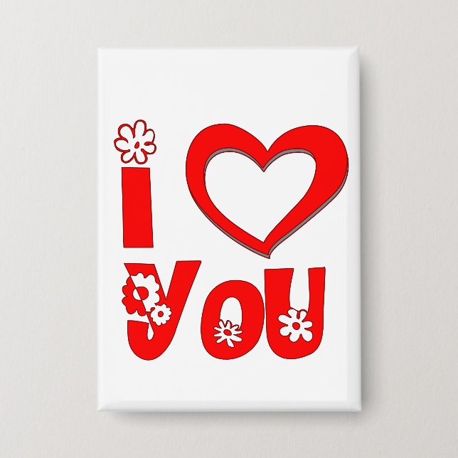 Red I Love You Minimalist Heart Rectangular Button (Front)