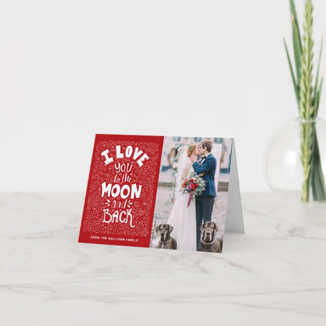 Red I Love You to the Moon & Back Valentine's Day Holiday Card (Front)