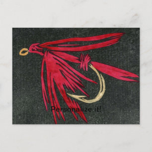 "Red Ibis" classic fly fishing, fly tying Holiday Postcard