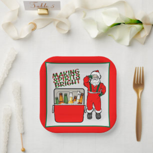 Red Ice Chest With Beer And Santa Paper Plate