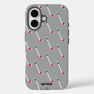 Red Ice Hockey Stick Pattern Personalized iPhone 16 Case