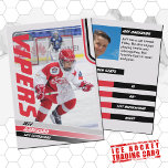 Red Ice Hockey Trading Card<br><div class="desc">Parents of little league ice hockey players can proudly share their kids' accomplishments on the field with these customizable trading cards. Both photos, front and back, can be changed to feature your own little leaguer. Almost all text on the back can be edited, including player stats, bio, position. Great to...</div>