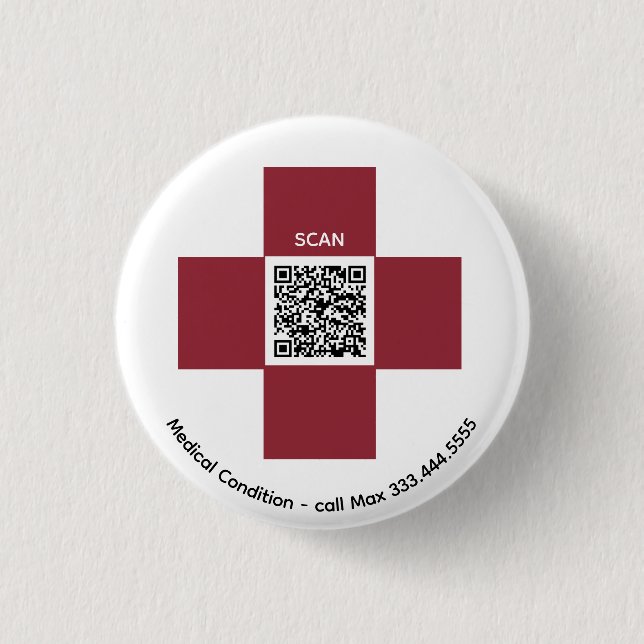 *~* Red ICE Medical Alert QR AP38 Cross  1 Inch Round Button (Front)