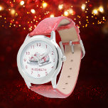 Red ice skates white name girl watch<br><div class="desc">A pair of girly ice skates in white and red. White background.  Customize and add a name,  dark red coloured letters and clock numbers.</div>
