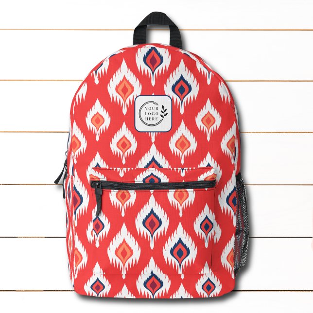 Red Ikat Abstract Pattern Add Logo Corporate Printed Backpack (Creator Uploaded)